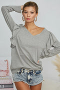 BiBi Triblend V Neck Top with Shoulder Shrring Detail