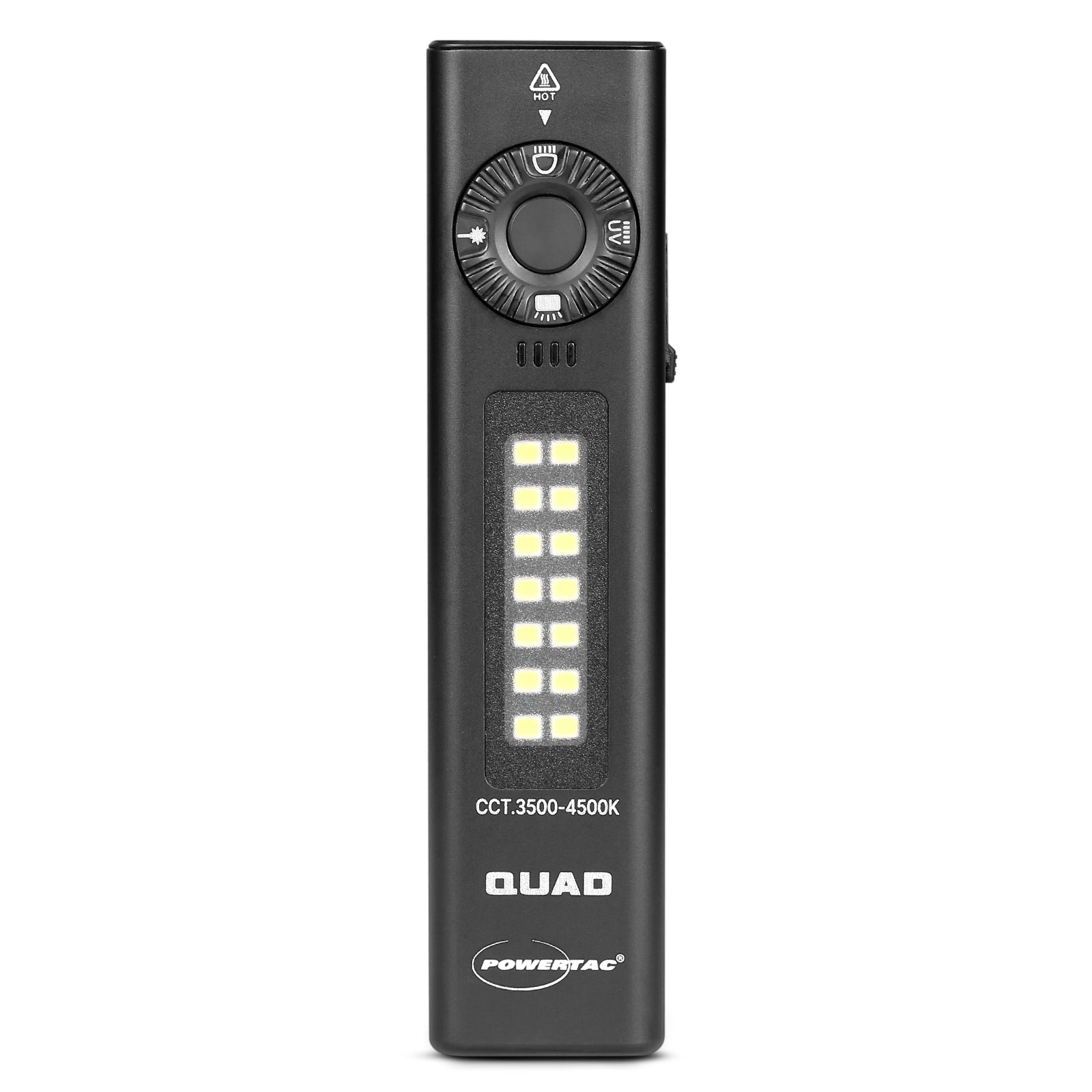 POWERTAC QUAD 2000 Lumen Flashlight | 4-in-1 Flat Design | USB-C Rechargeable | Green Laser + UV + Warm Side Light | Brightest Multi-Beam Tactical Light