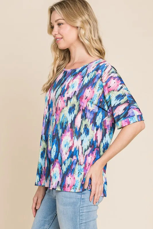BOMBOM Lightweight Contrast Round Neck Short Sleeve T-Shirt