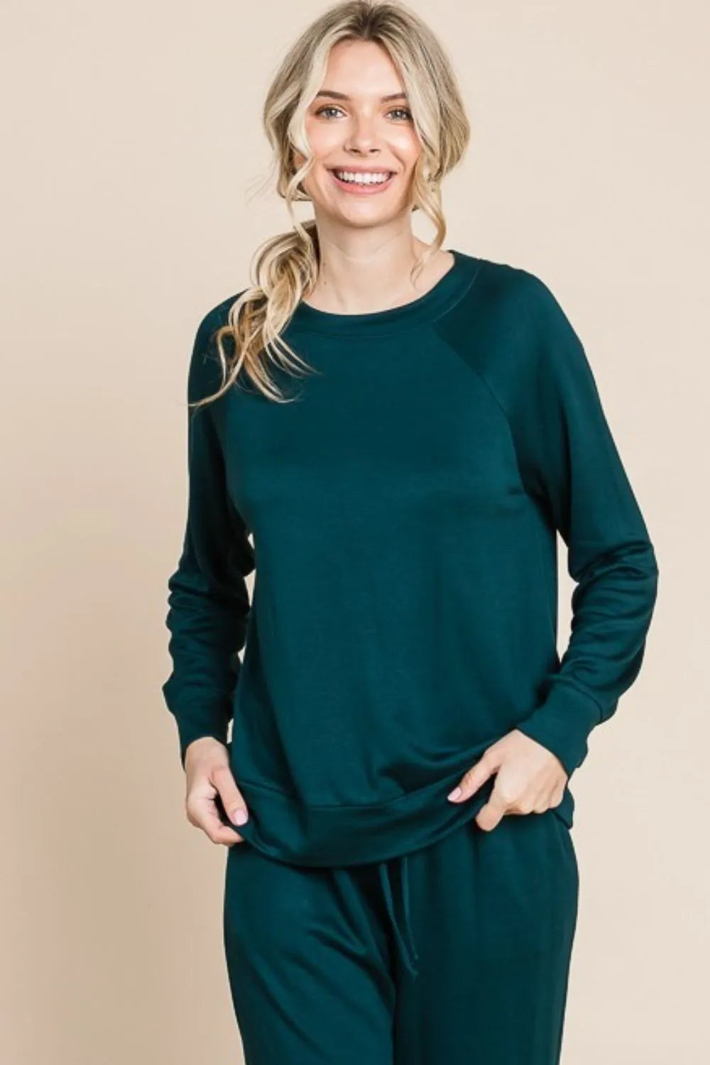 Super Lady Round Neck Raglan Sleeve Top And Drawstring Pants