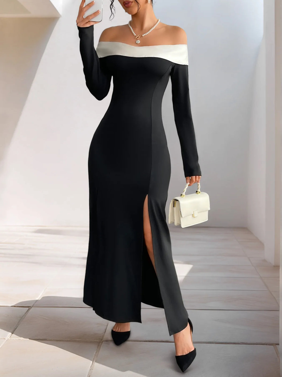 Side Slit Off-Shoulder Maxi Dress