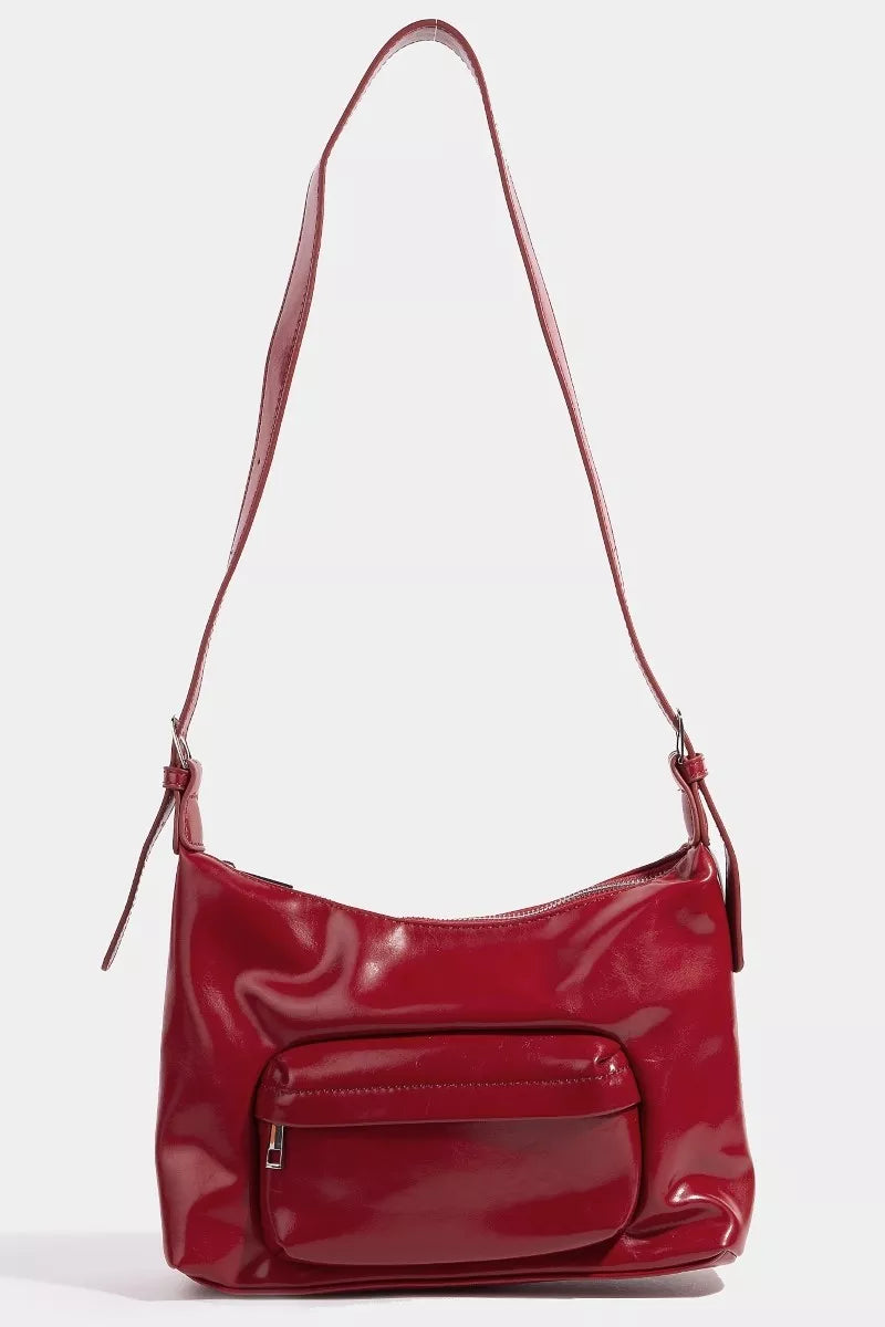 Fame Glossy Faux Leather Shoulder Bag
