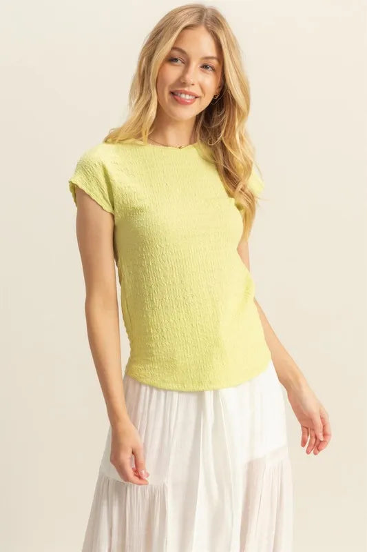 HYFVE Textured Round Neck Cap Sleeve Knit Top