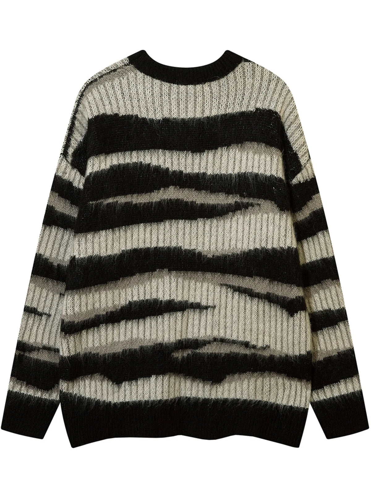 Men's Oversized Contrast Striped Round Neck Sweater