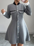 A-Line Long Sleeve Button-Down Dress