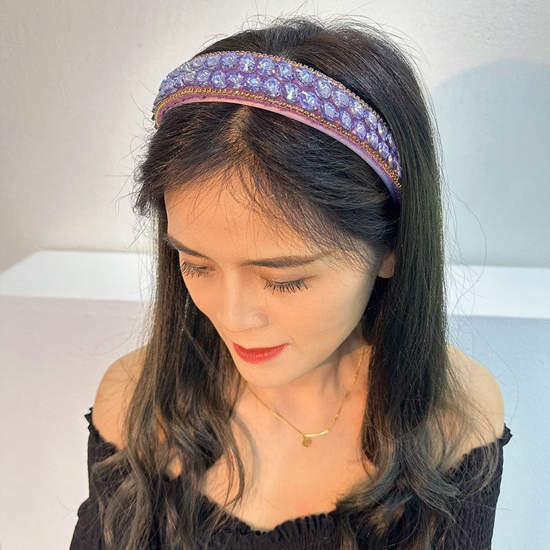 Fashionable double row geometric circular purple rhinestone hairband