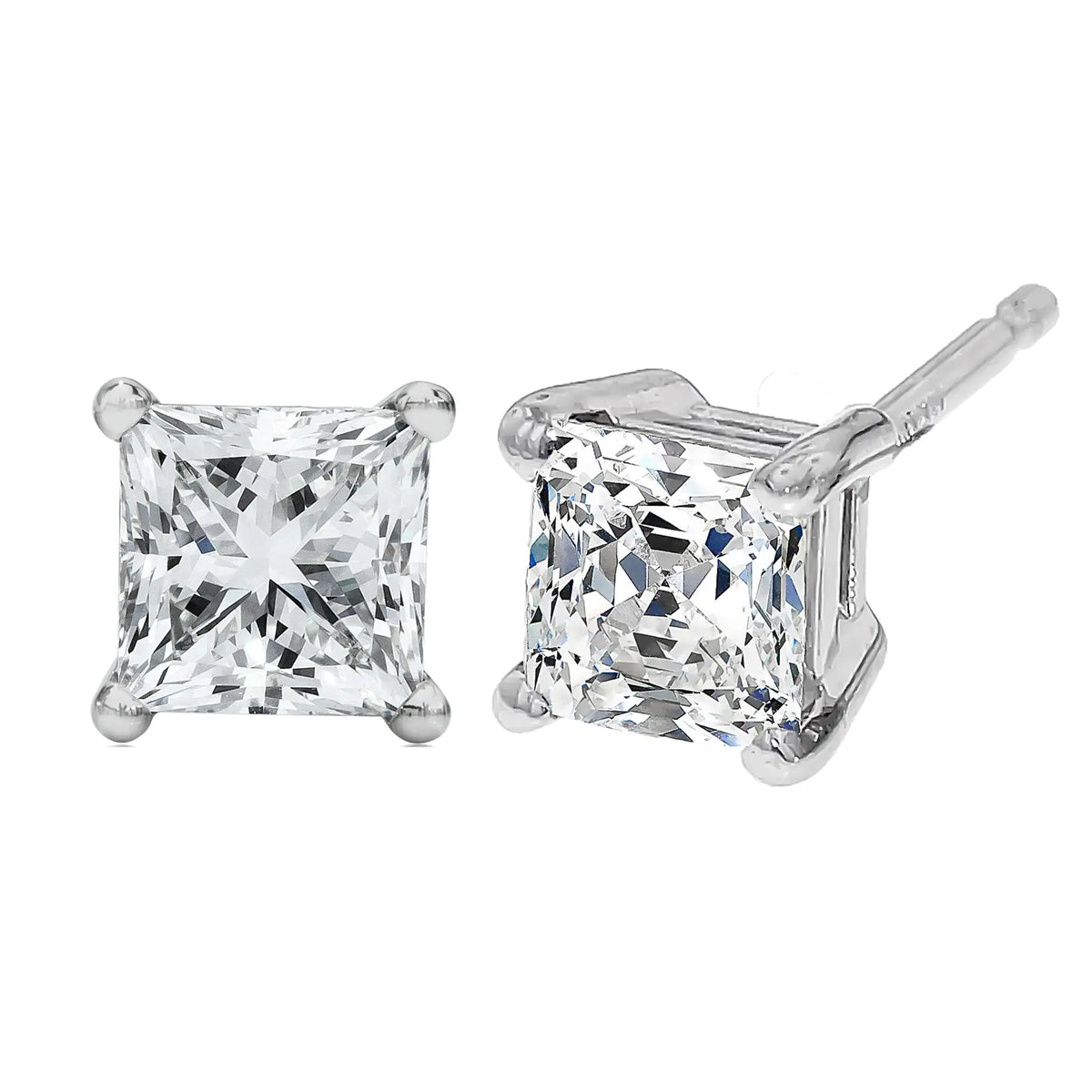 14K White Gold Princess Cut Lab-grown Diamond Solitaire Stud