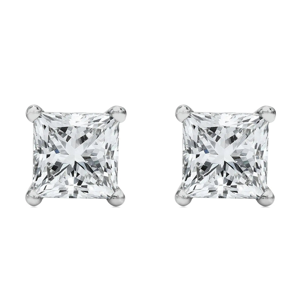 14K White Gold Princess Cut Lab-grown Diamond Solitaire Stud