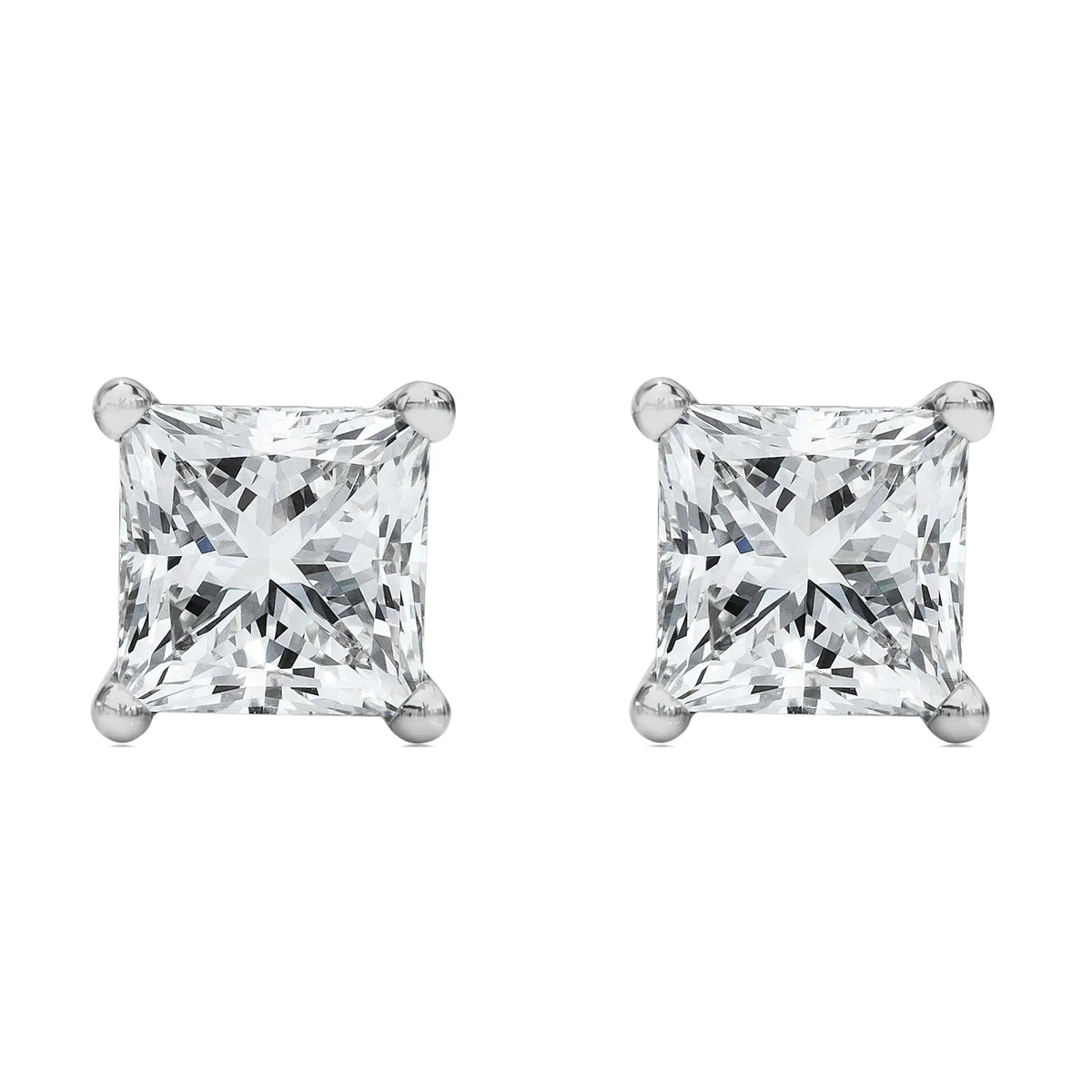 14K White Gold Princess Cut Lab-grown Diamond Solitaire Stud