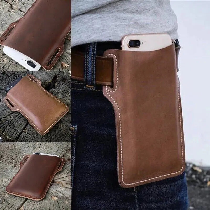 Men Cell Phone Belt Bag Loop Waist Holster Pouch Case Leather