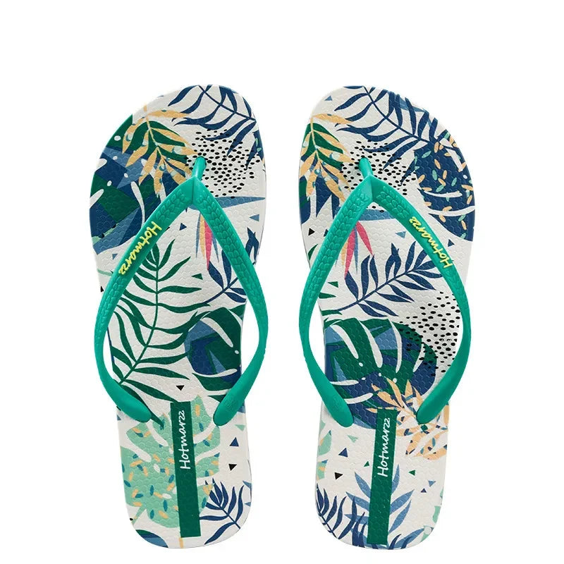 Tropical Leaf Print Summer Slippers