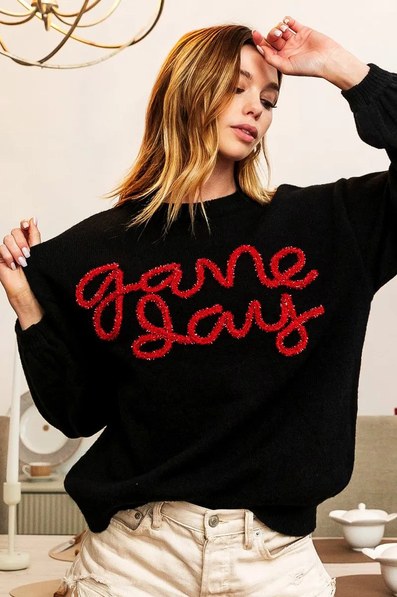 BiBi Game Day Metallic Letter Sweater