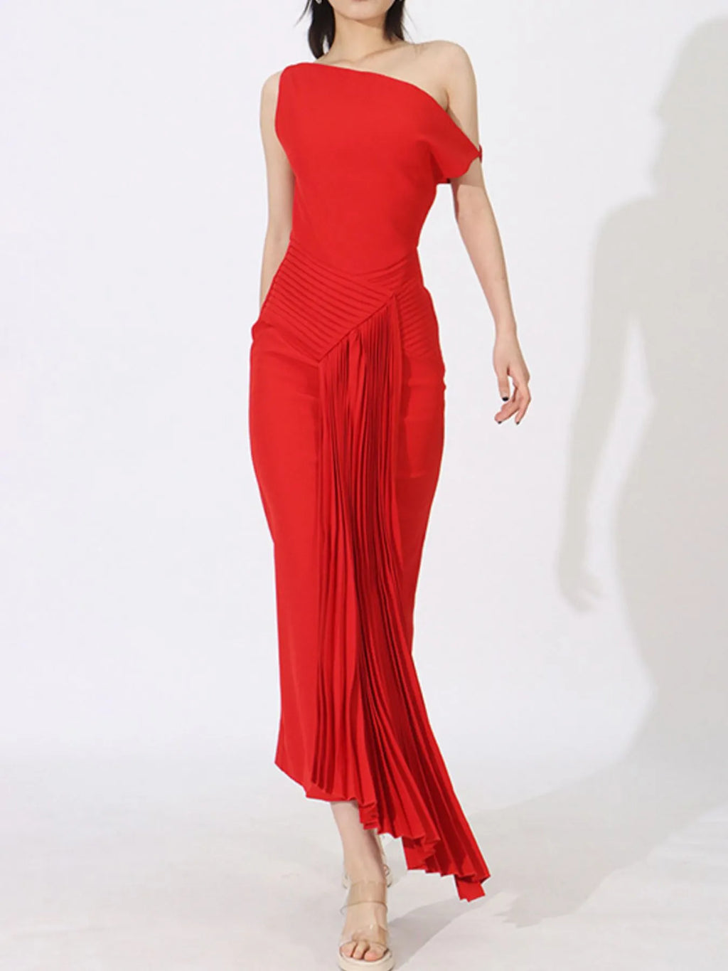 Single Shoulder Pleated Dress