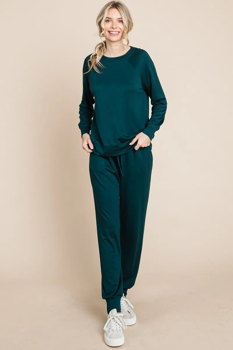 Super Lady Round Neck Raglan Sleeve Top And Drawstring Pants