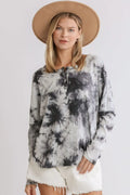 Umgee Full Size Tie Dye Round Neck Ribbed Button Front Top Plus