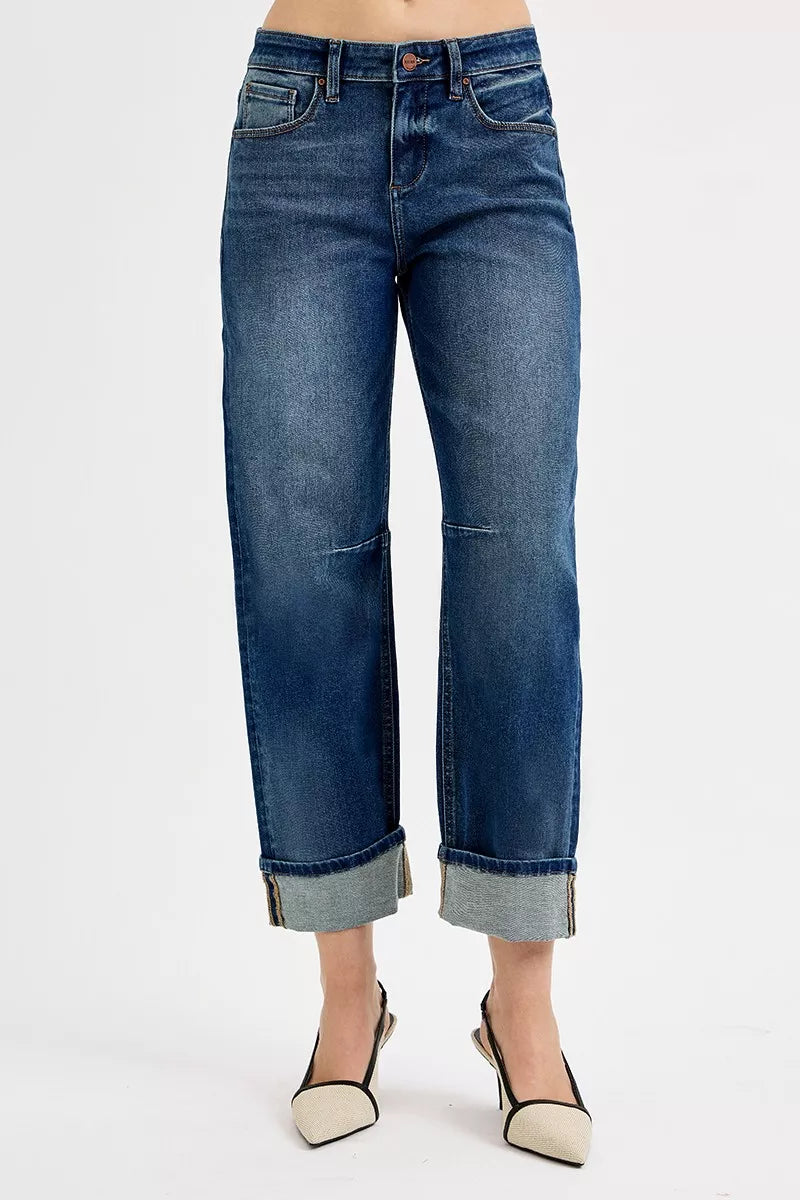RISEN Slouchy Crop Barrel Cuffed Jeans