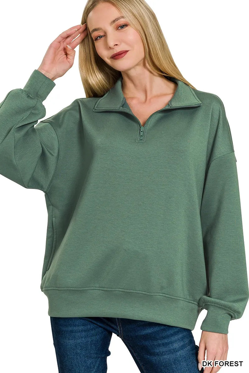 Zenana Scuba Quarter-Zip Sweatshirt