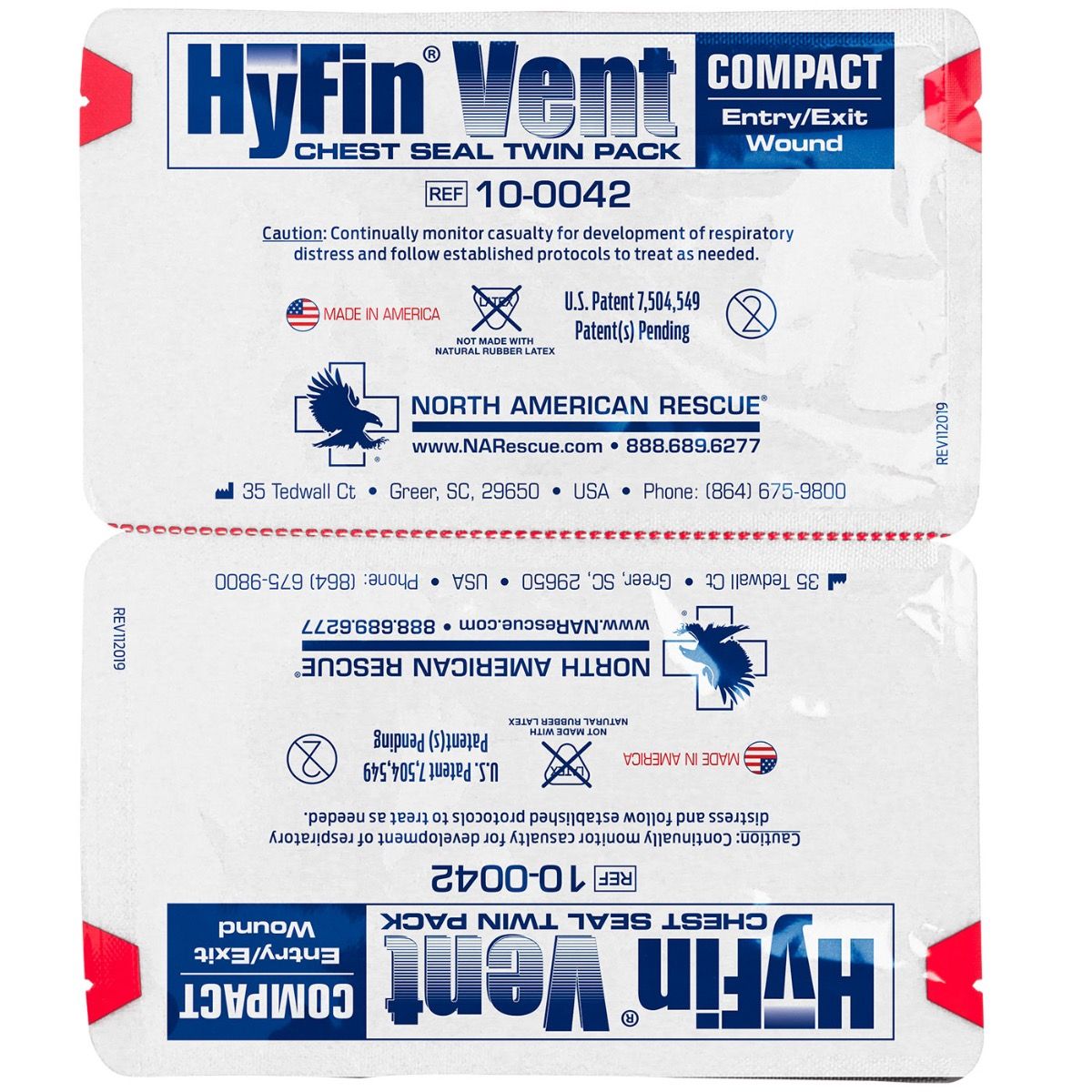 Hyfin Vent Compact Chest Seal Twin Pack, 10-0042, North American