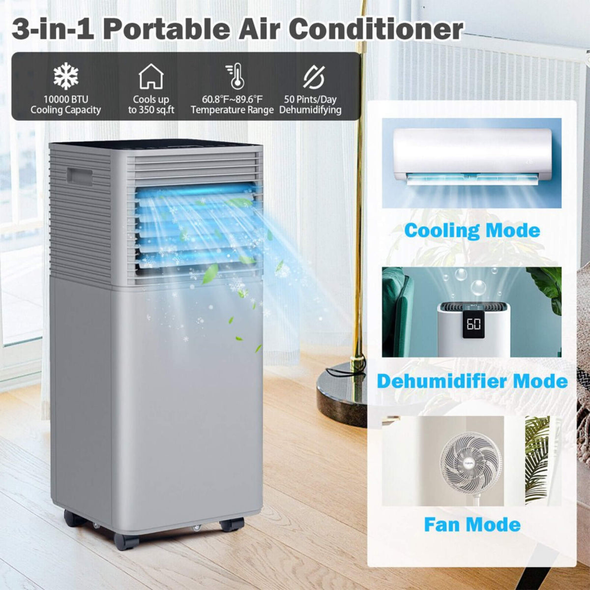 10K BTU Portable Air Conditioner with Dehumidifier