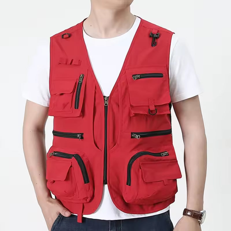 Men’s Summer Tactical Vest: 14-Pocket, Mesh, Ideal for Hiking, Fishing, Photography & Work