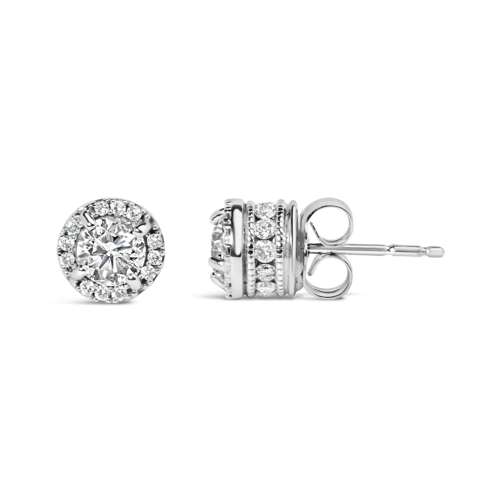 10K White Gold 1.00 Cttw Diamond Hidden Halo Stud Earring