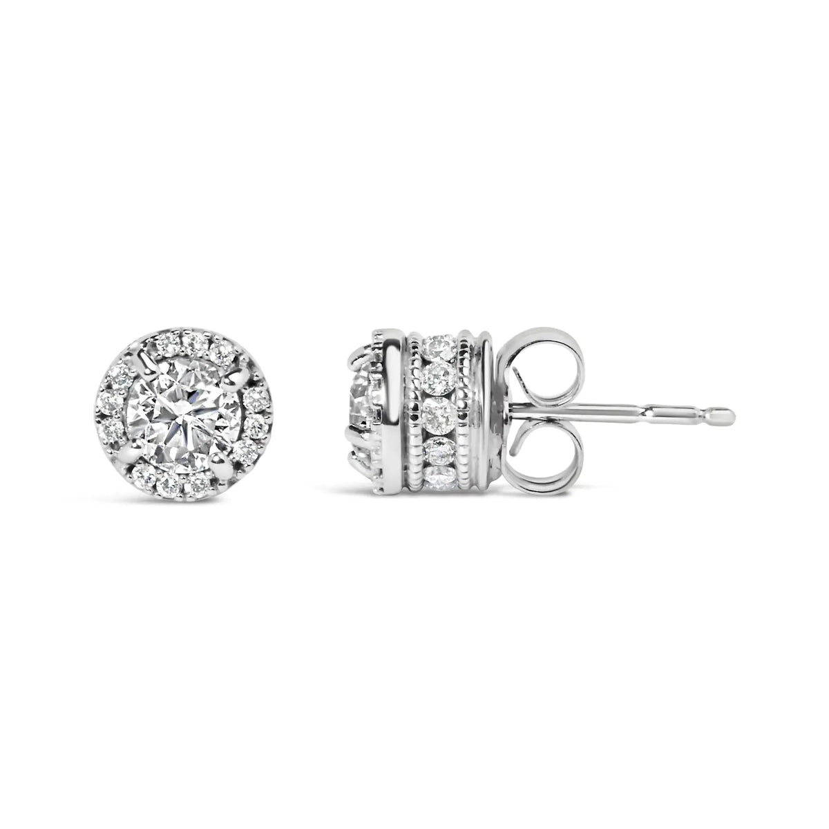 10K White Gold 1.00 Cttw Diamond Hidden Halo Stud Earring