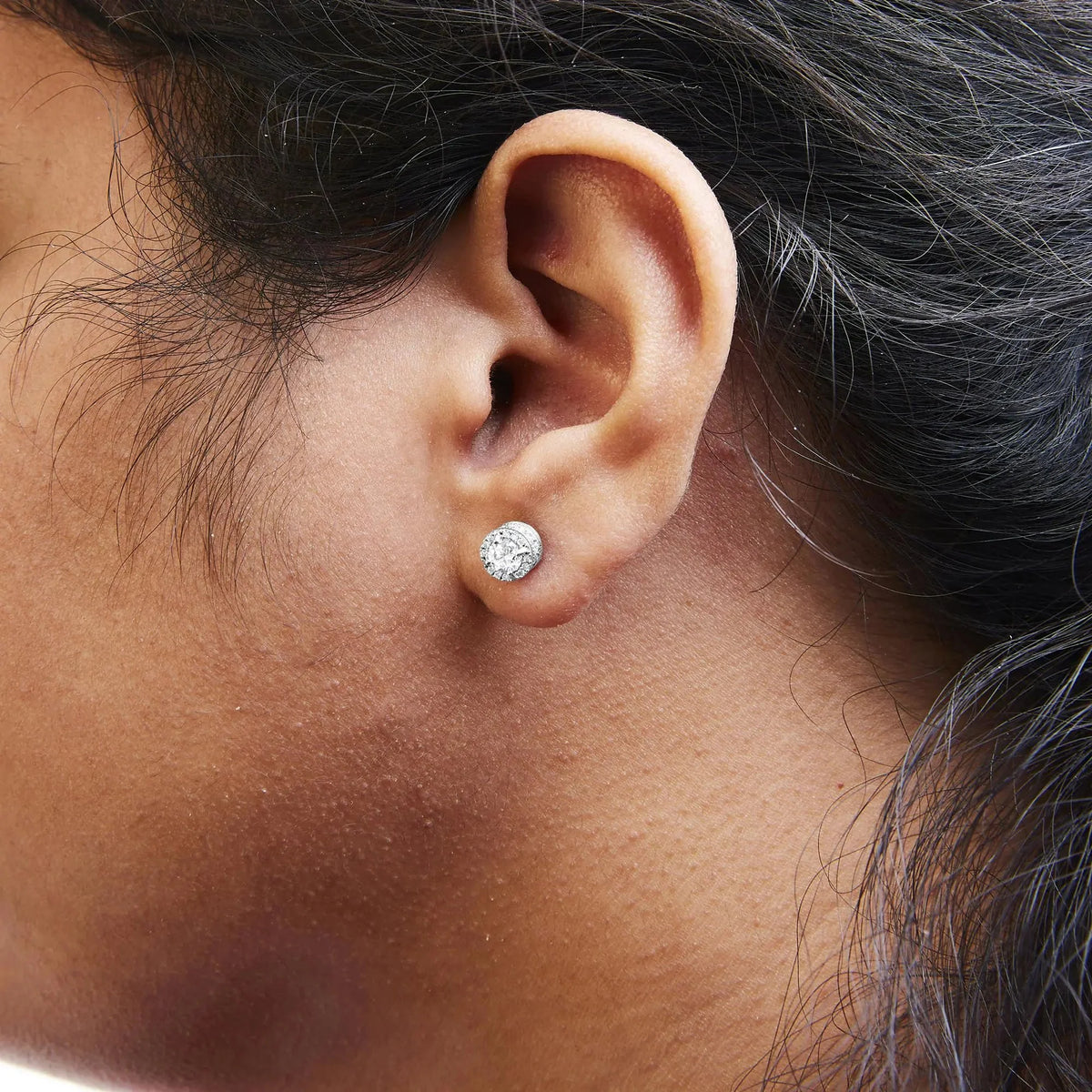 10K White Gold 1.00 Cttw Diamond Hidden Halo Stud Earring
