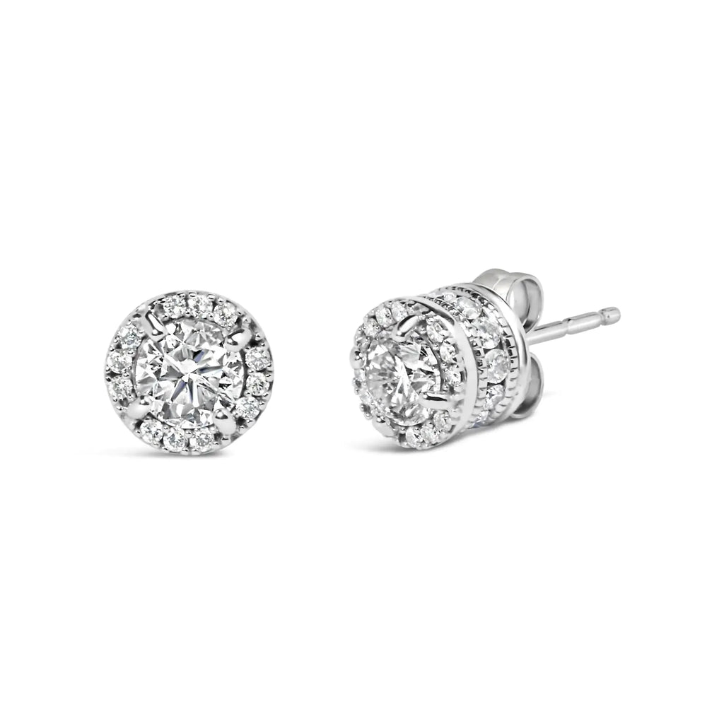10K White Gold 1.00 Cttw Diamond Hidden Halo Stud Earring