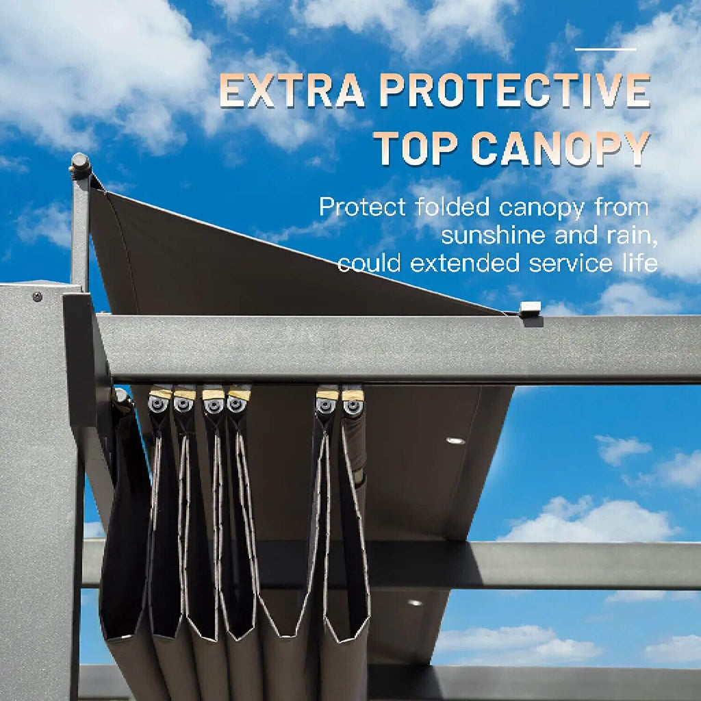 [11X16Ft] Outdoor Retractable Backyard Aluminum Metal Pergola Wit