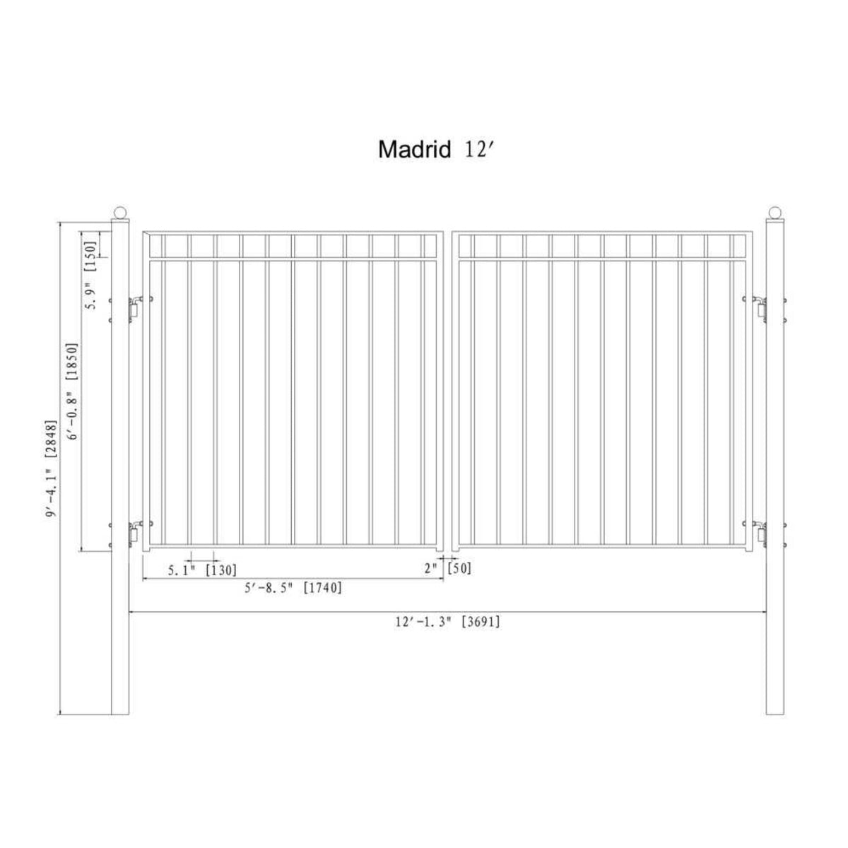 [12-18Ft] Heavy-Duty Madrid-Style Premium Steel Dual-Swing Drivew