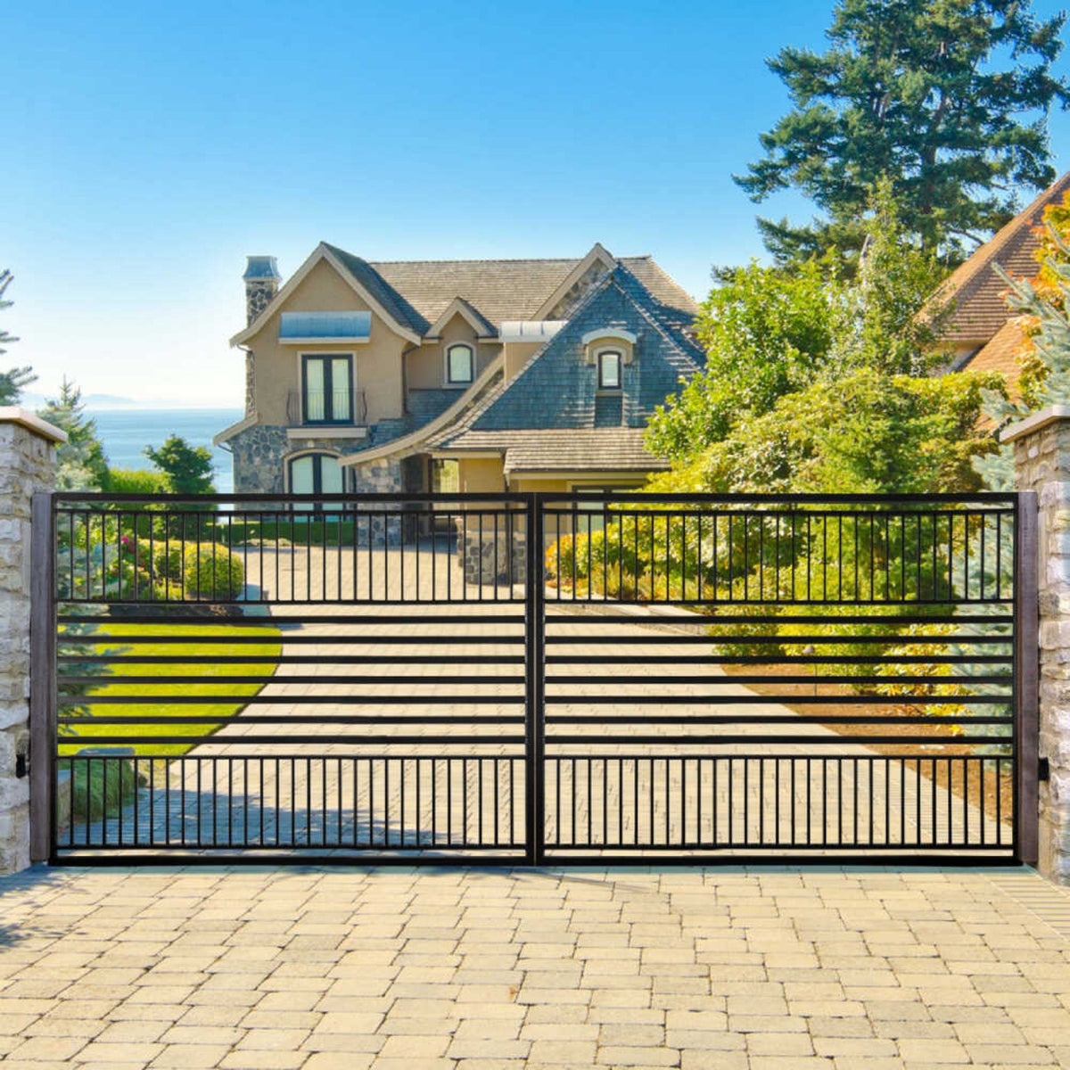 [12-18FT] Steel Dual Swing Driveway Gate