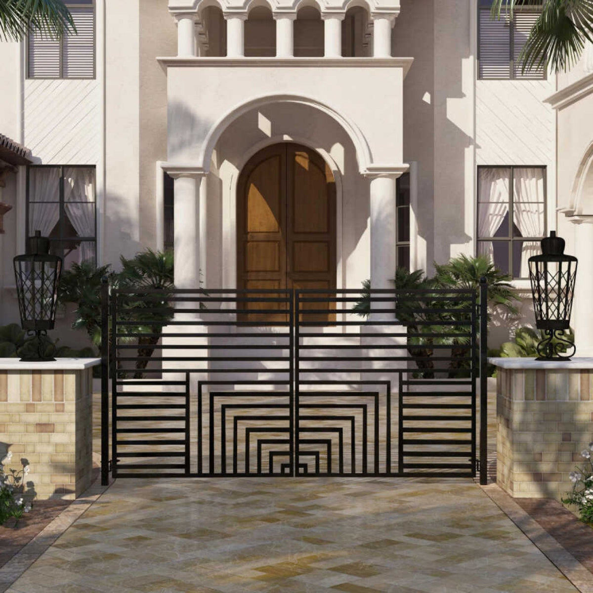[12-18FT] Steel Dual-Swing Driveway Gate