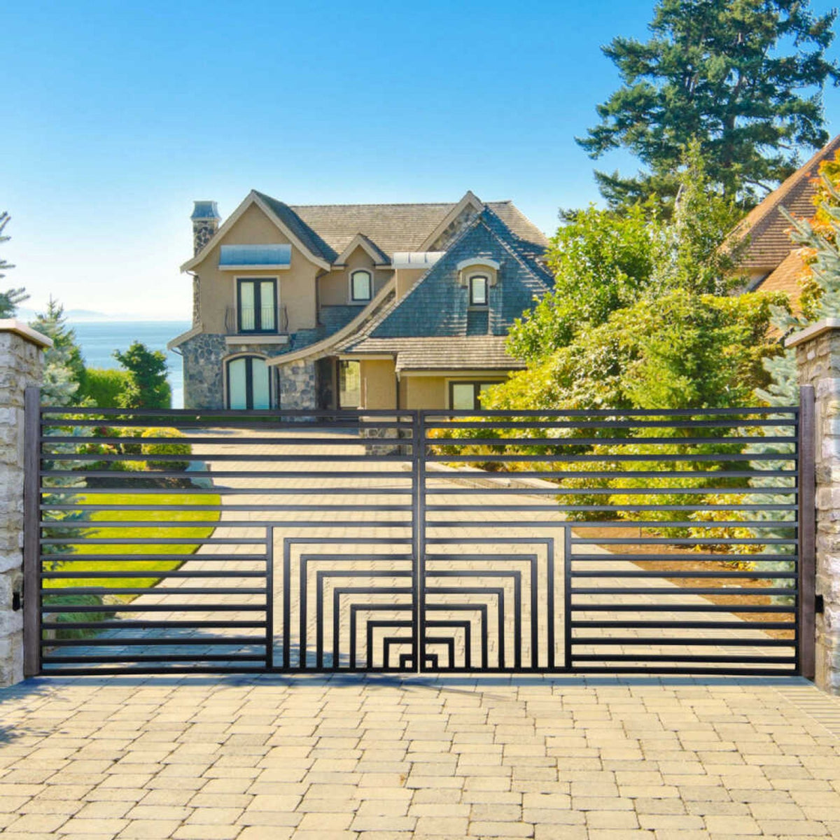 [12-18FT] Steel Dual-Swing Driveway Gate