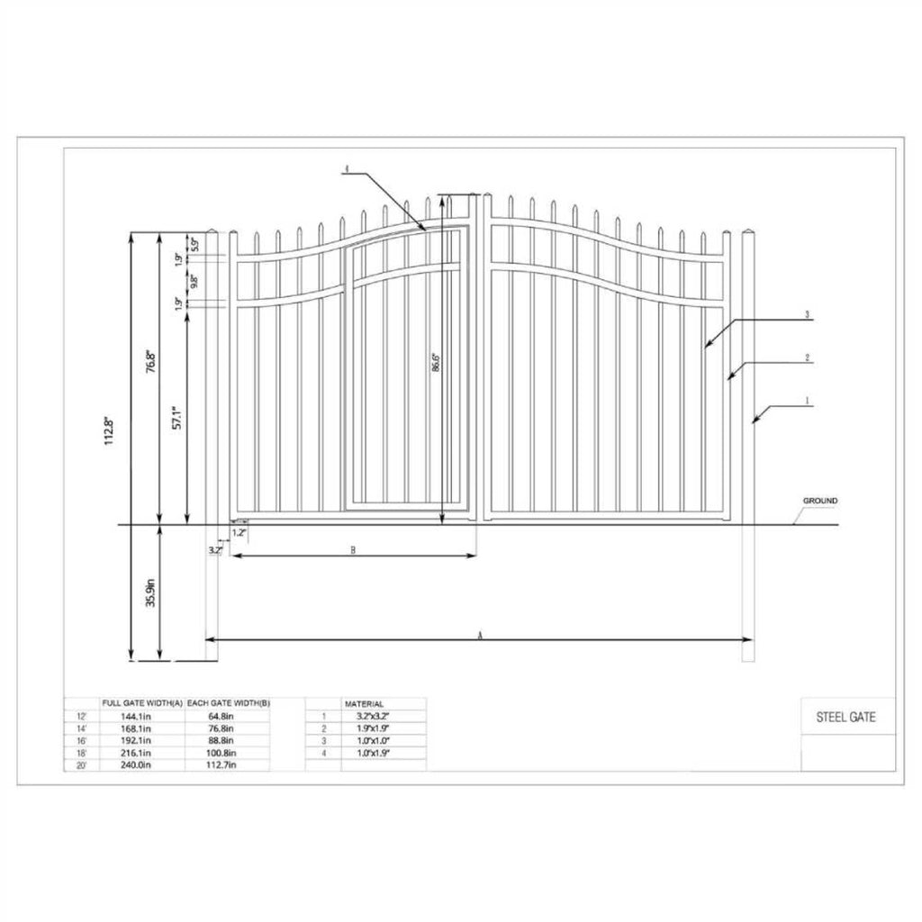 [12-18FT] Steel Dual-Swing Driveway Gate