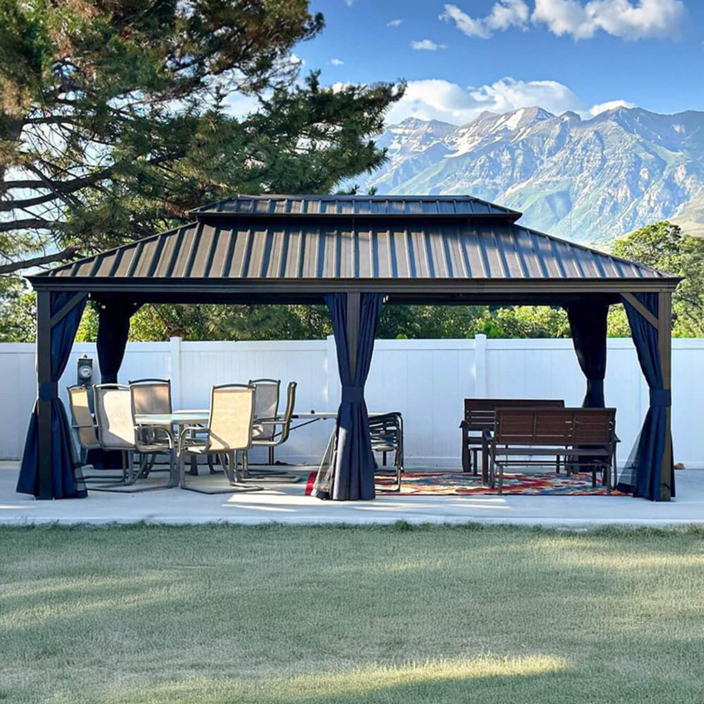 [12X20Ft] Heavy-Duty Outdoor Backyard Hardtop Gazebo With Netting