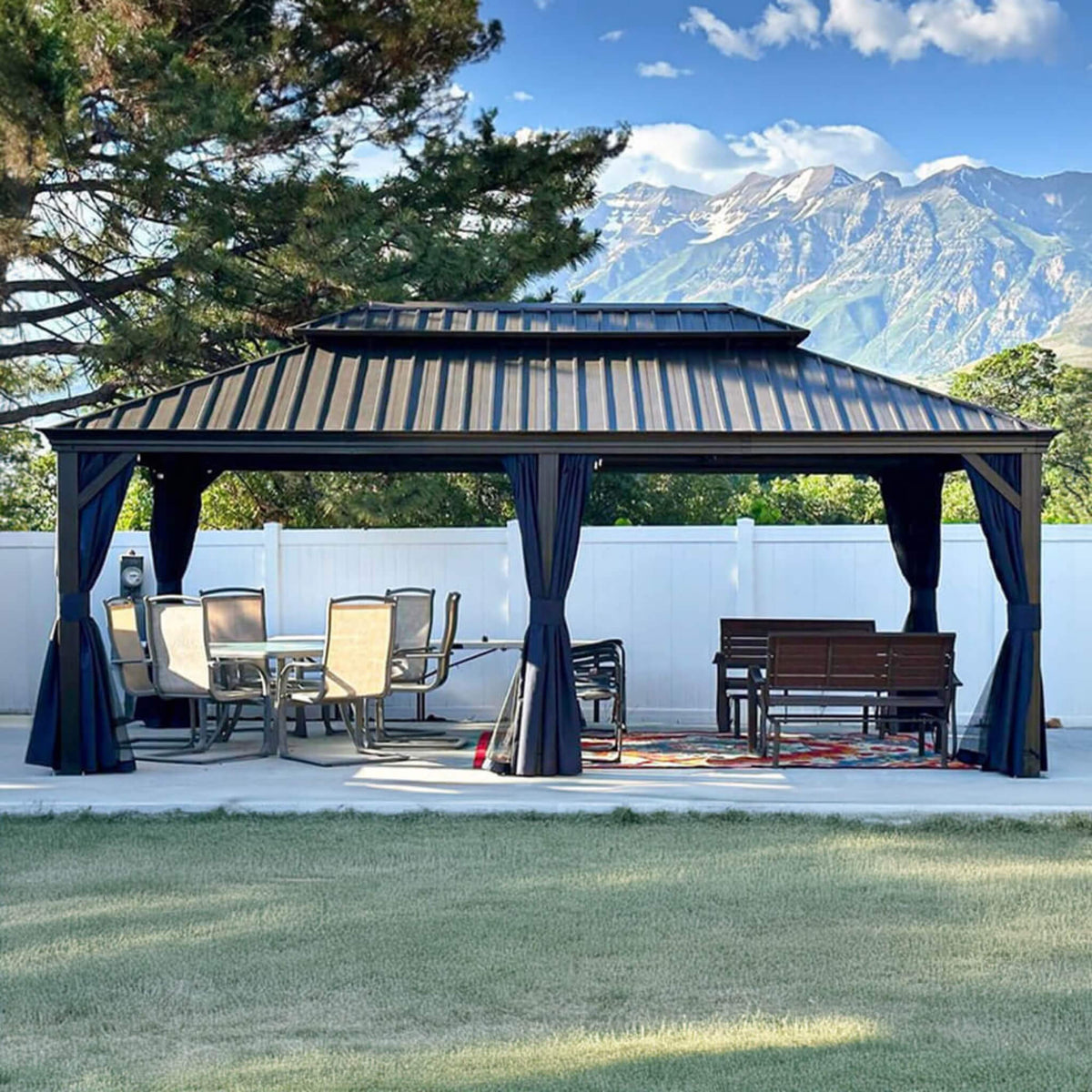 [12X20Ft] Heavy-Duty Outdoor Backyard Hardtop Gazebo With Netting