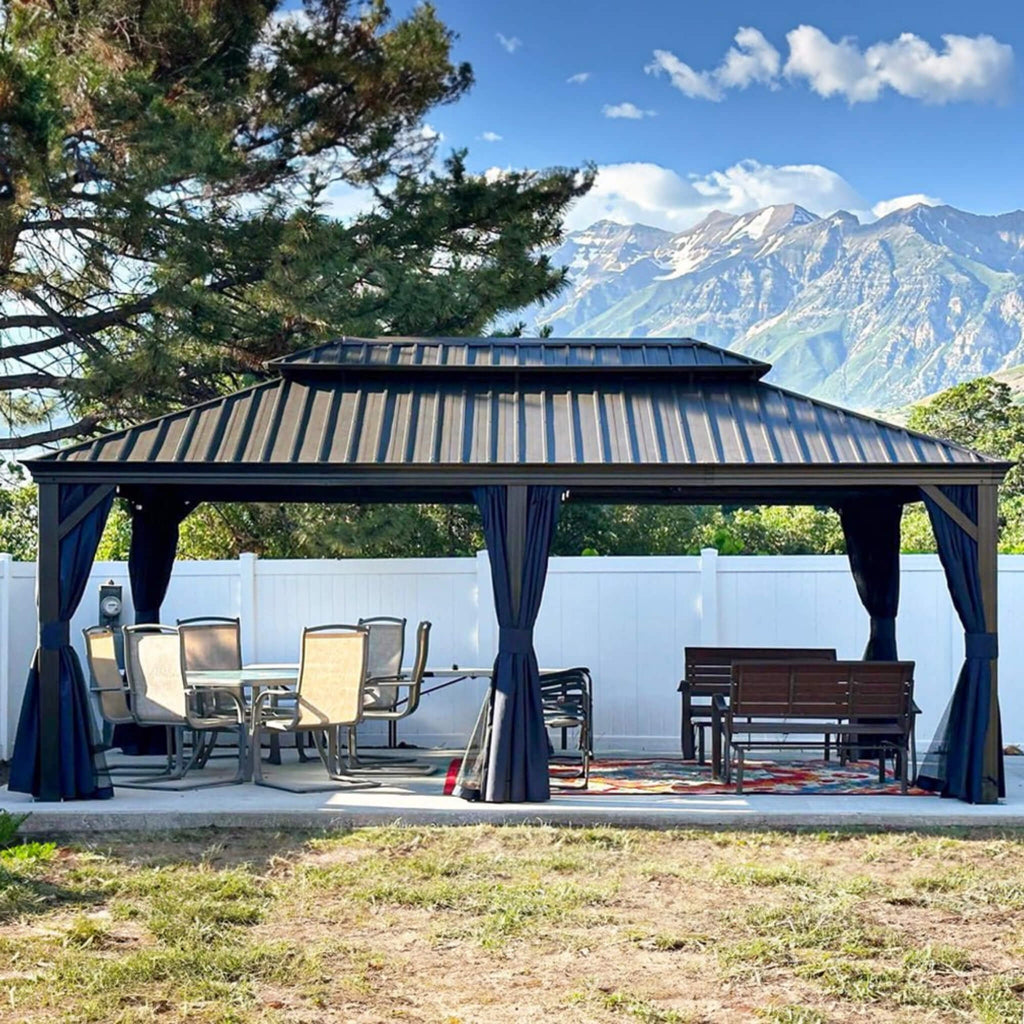 [12X20Ft] Heavy-Duty Outdoor Backyard Hardtop Gazebo With Netting