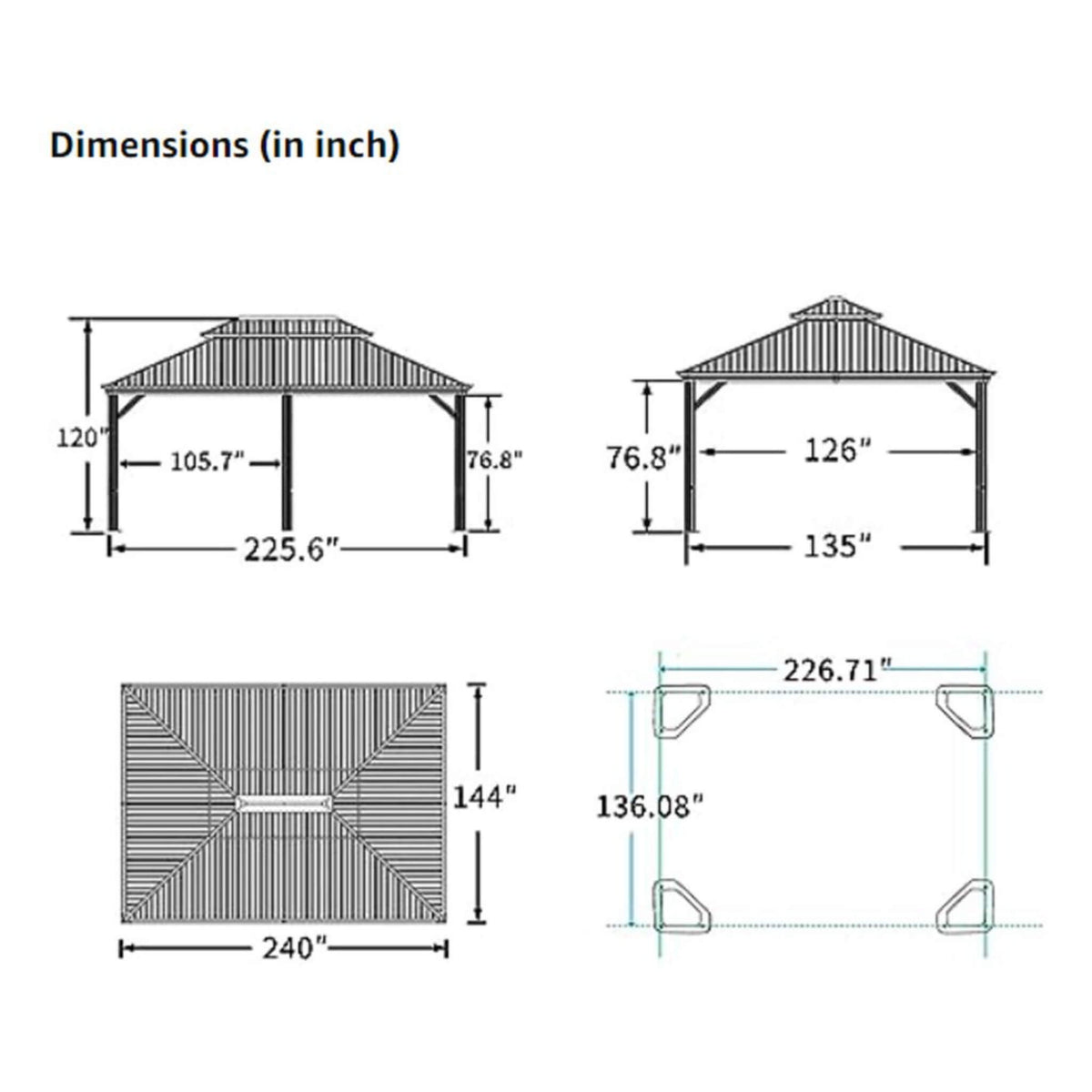[12X20Ft] Heavy-Duty Outdoor Backyard Hardtop Gazebo With Netting