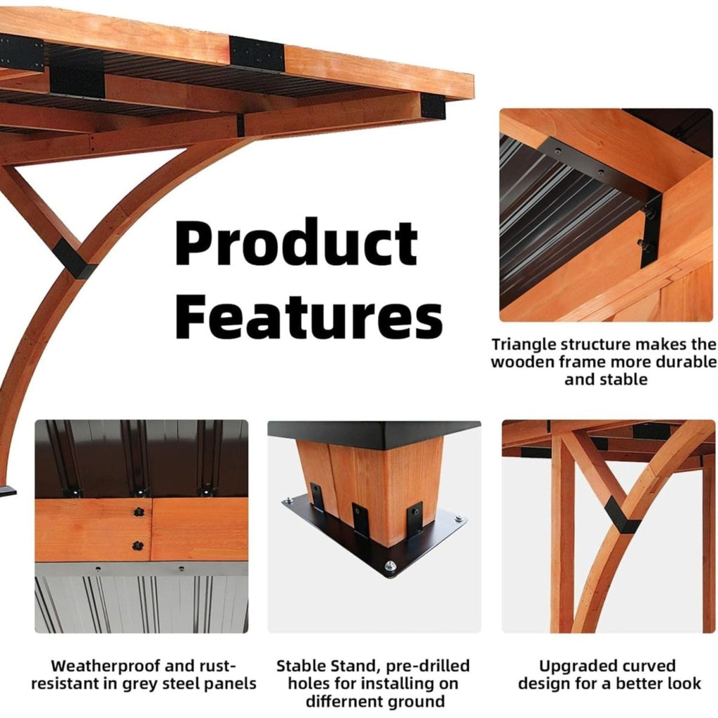 [12X18Ft] Premium Heavy-Duty Pine Wood Arc-Shaped Carport With Me