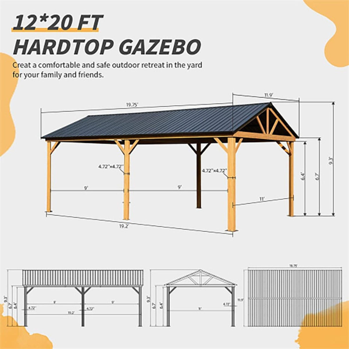 [12X20Ft] Premium Outdoor Double-Layer Galvanized Steel Hardtop G