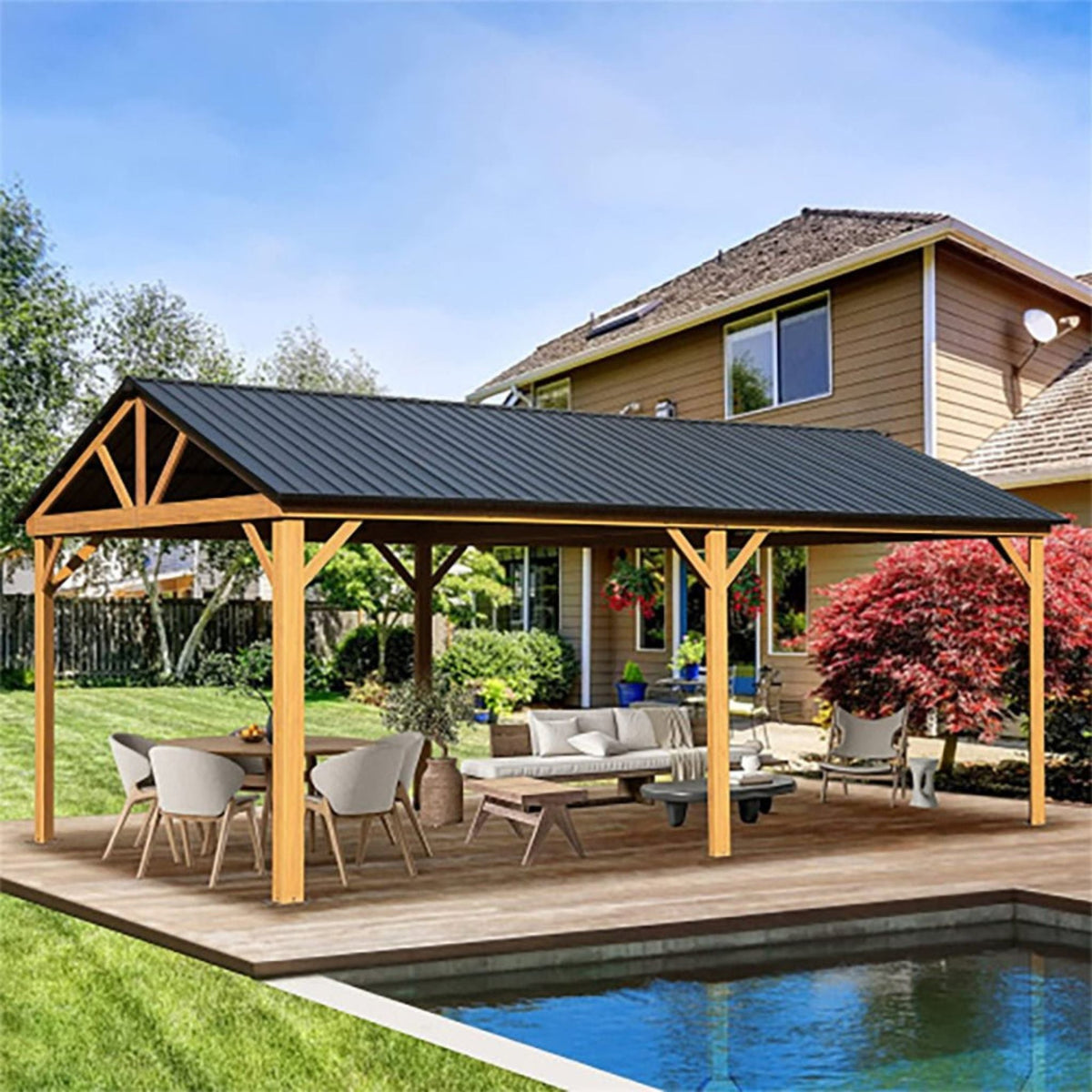 [12X20Ft] Premium Outdoor Double-Layer Galvanized Steel Hardtop G