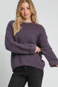 Umgee Full Size Round Neck Long Sleeve Boucle Sweater Plus Size