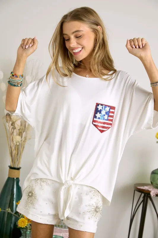 ADORA Sequin US Flag Pocketed Top