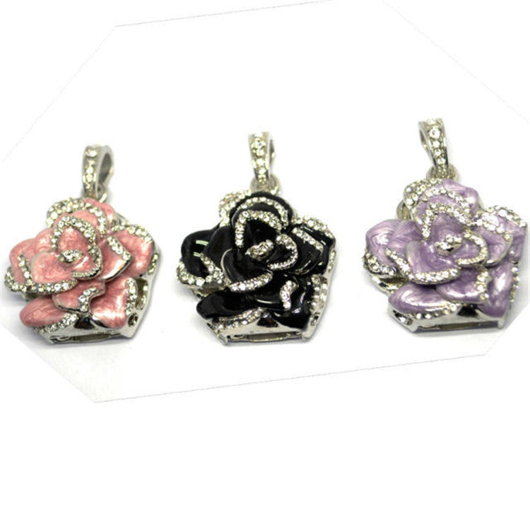 Diamond-Studded Metal Rose Flower USB Drive
