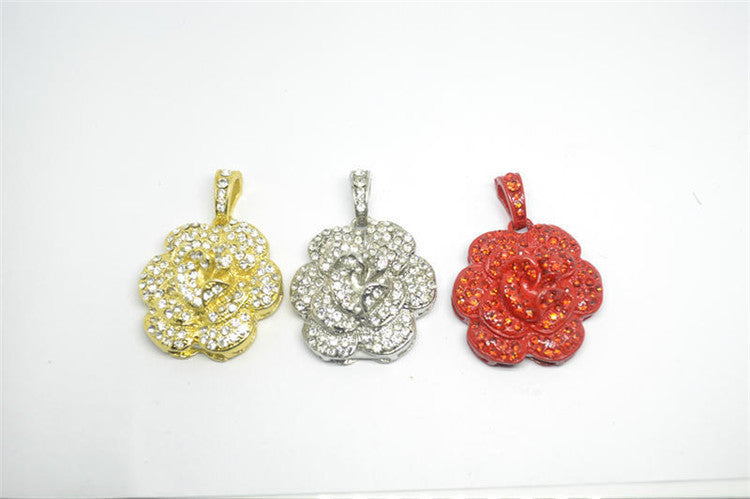 Diamond-Studded Metal Rose Flower USB Drive