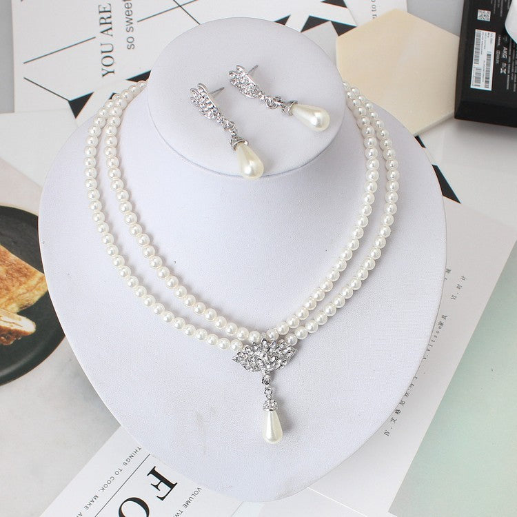 European & American Pearl Crystal Necklace Set
