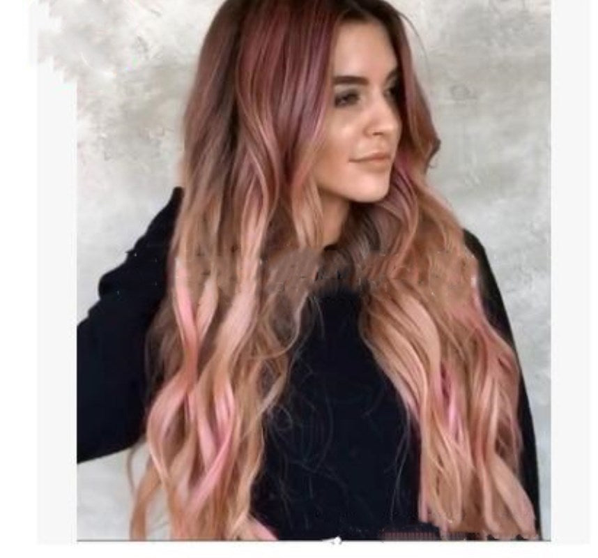 Brown Pink Big Wave Cosplay Party Wig