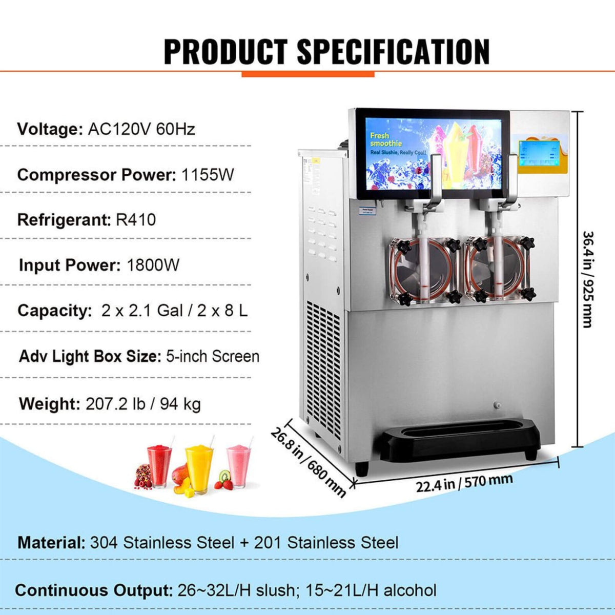 Commercial 16L 1155W Double Frozen Margarita Ice Slushie Drink