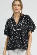 Umgee Bow Print Puff Sleeve Blouse