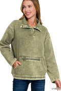 Zenana Fleece Washed High Neck Kangaroo Pocket Sweatshirt